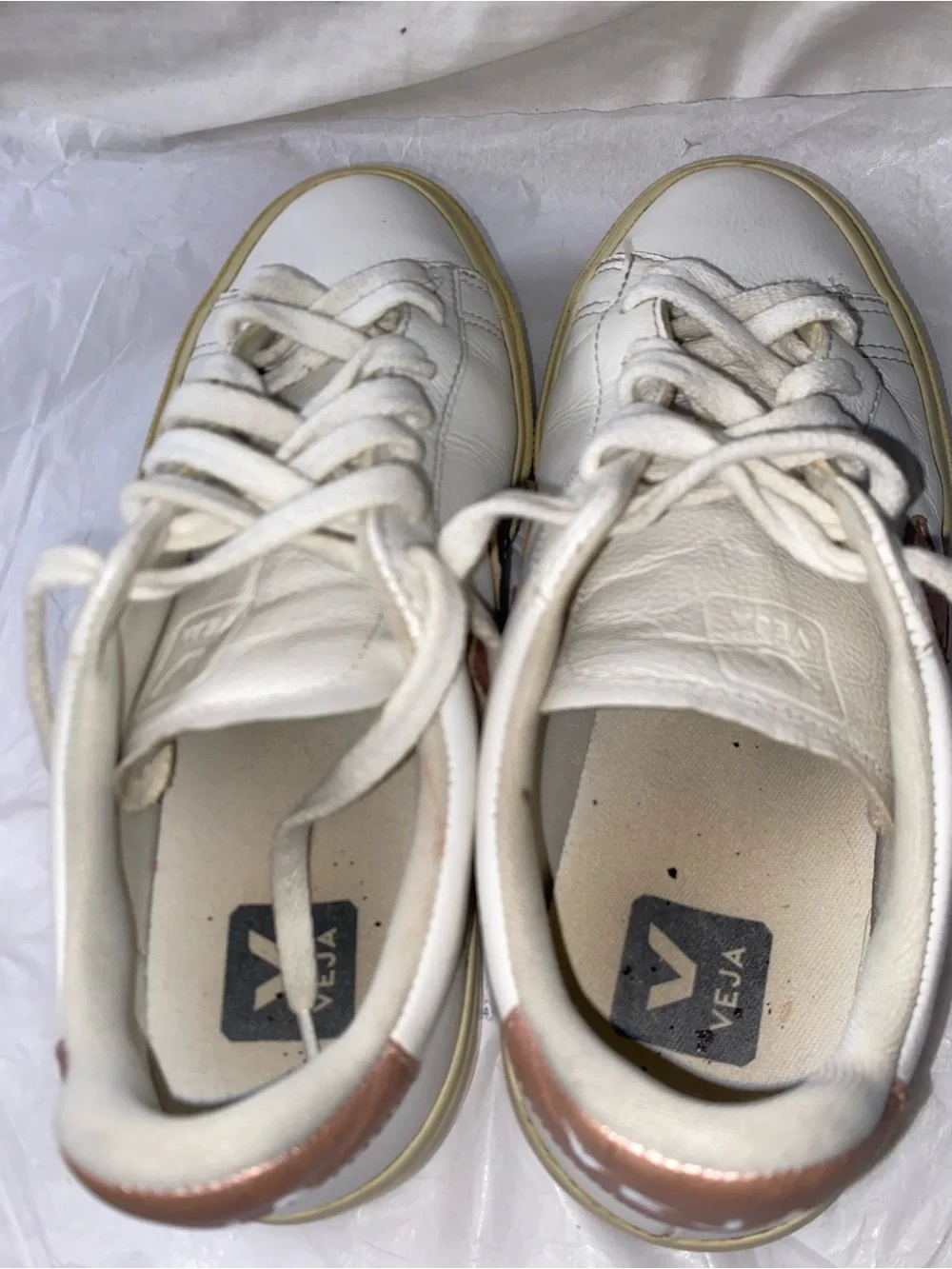 Veja White Leather Sneakers with Rose Metallic V size 6